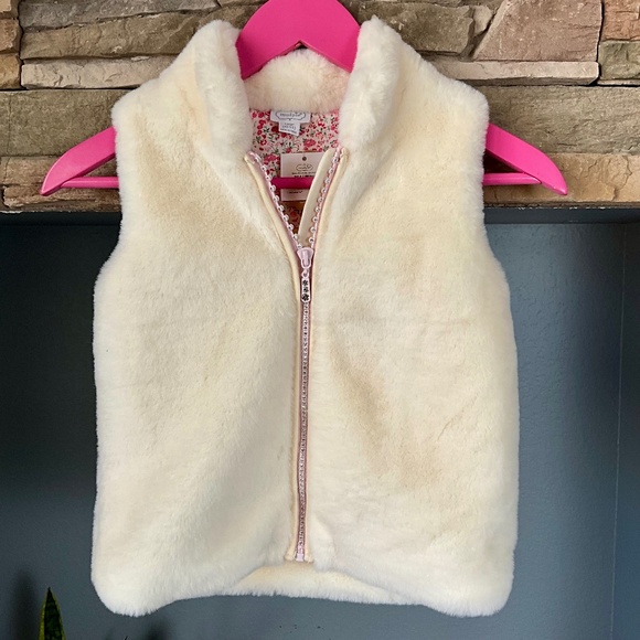 Mud Pie Ivory Faux Fur Zip Vest Birthday Party Christmas Holiday Winter 4T-5T - Picture 1 of 7